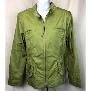 Christopher Banks Cafe Racer Light Jacket L Green Zip Up Pockets Miltary Pop Y2K